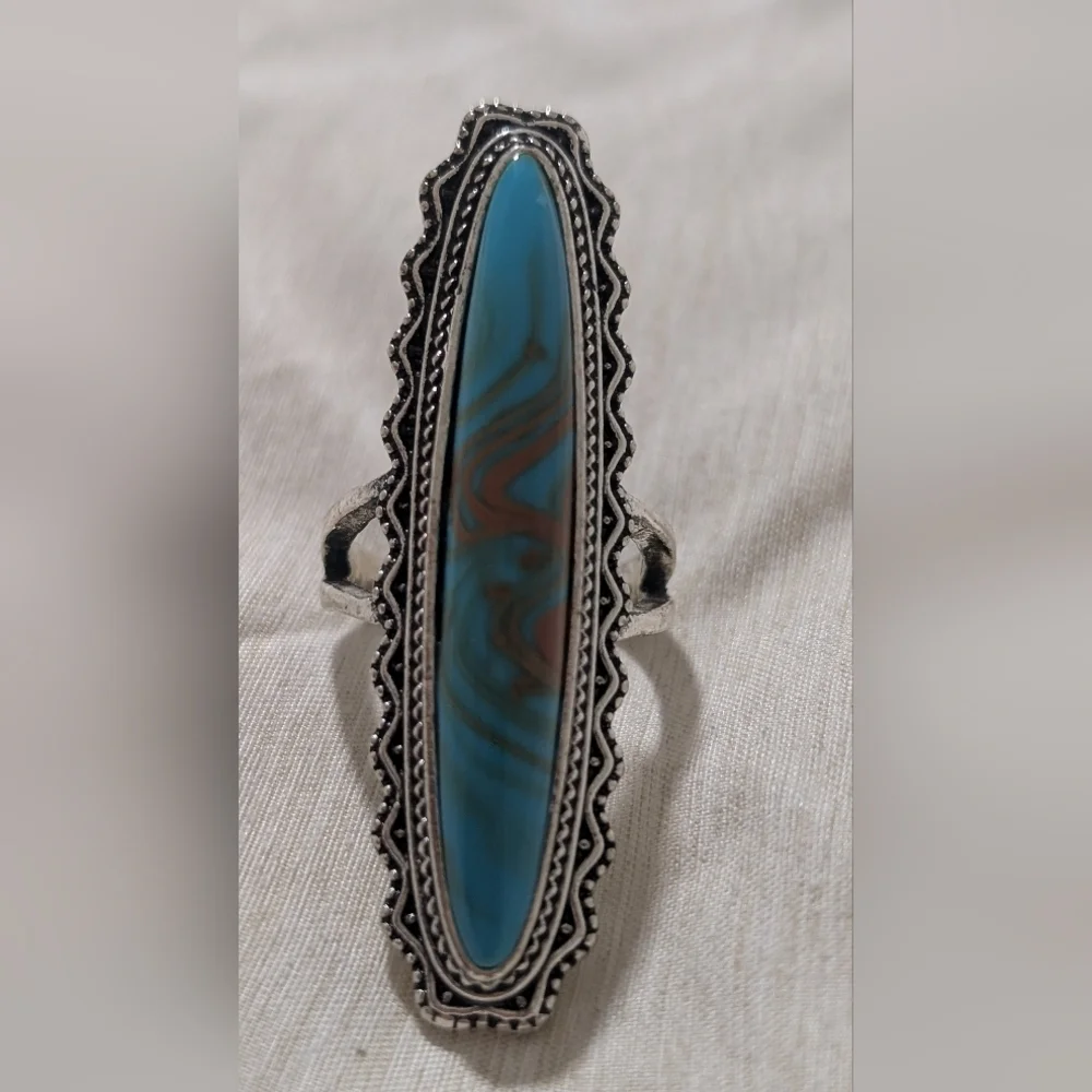 Artisan Faux  Silver and Blue Marbled Ring